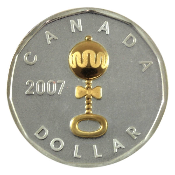 2007 $1 Golden Baby Rattle Sterling Silver Dollar w/ Selective Gold Plating ICCS PF66