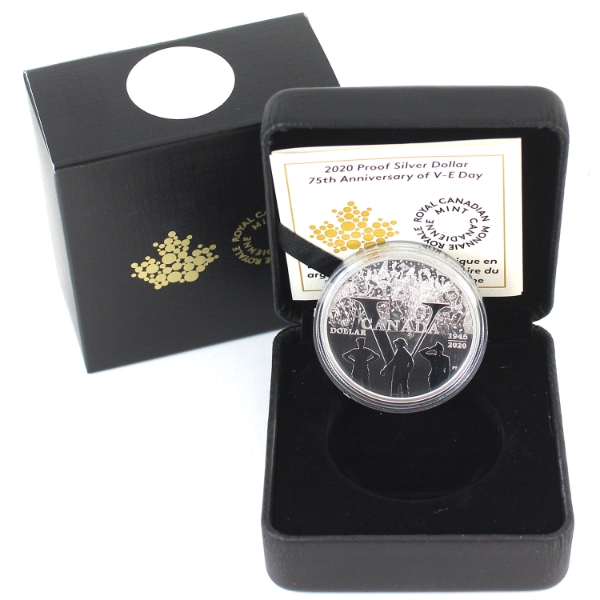 2020 $1 Proof Silver Dollar-75th Anniv. of the V-E Day .9999 Fine Silver. (Tax Exempt)