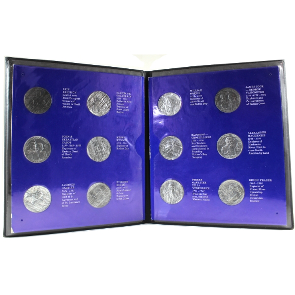 Explorers of Canada 12 Medallion Set in Display Folder Issued by Shell Gas Stations in the 1970's