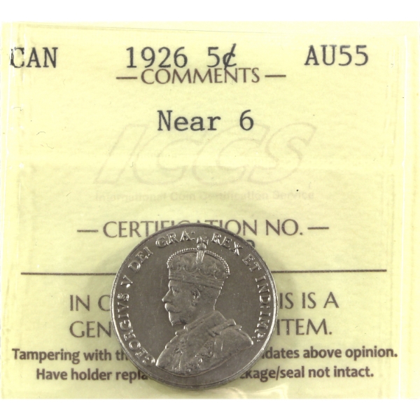 5-cent 1926 Near 6 ICCS AU55