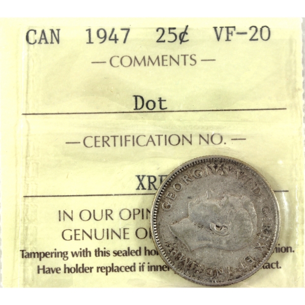 25-cent 1947 Dot ICCS VF20