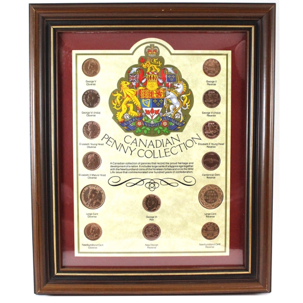 *Canadian Penny Collection 14-coin Set in Wooden Frame