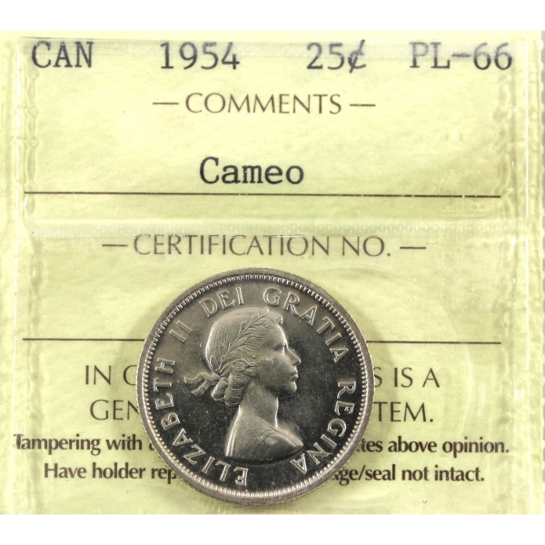25-cent 1954 ICCS PL66 Cameo