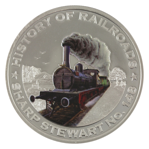 Liberia 2011 $5 History of Railroads - Sharp Stewart Medallion 20g .999 Fine Silver, 38.61mm