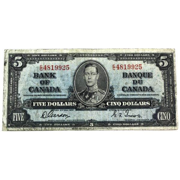 BC-23b 1937 $5 VF Gordon-Towers SN: E/C4819925