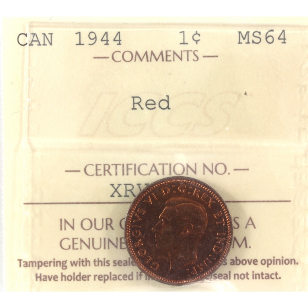 1-cent 1944 ICCS MS64 Red