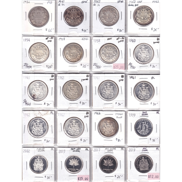 50-cent 1934-2019 Bulk Collection in 20-Pocket Sheet F12 to PR. 20pcs.