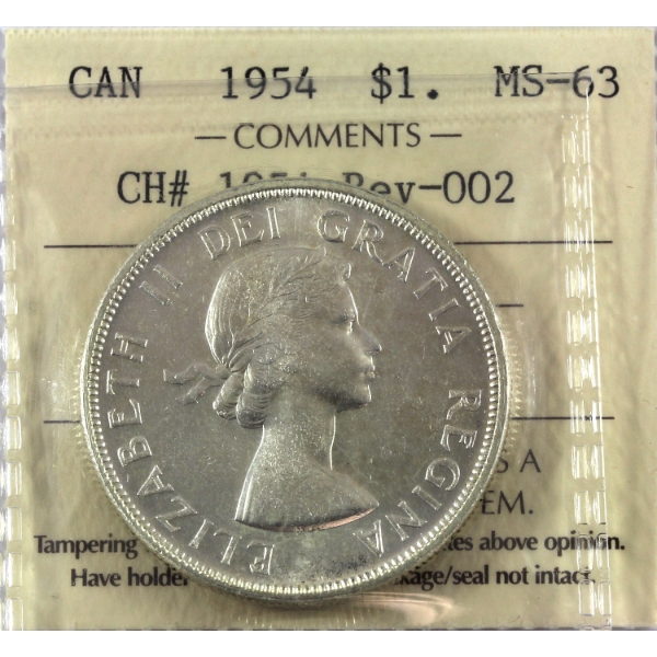 Silver $1 1954 Rev-002 ICCS MS63