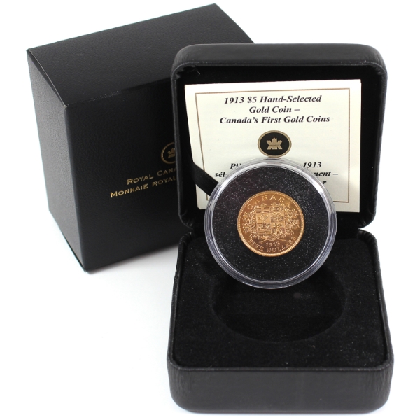 1913 Gold $5 Hand-Selected Gold Coin - Canada's First Gold Coins in RCM Packaging