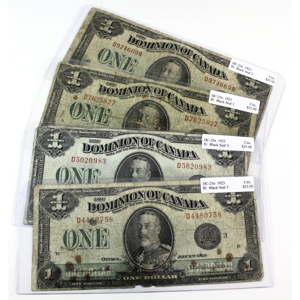 DC-25n 1923 $1 Black Seal 3 Circ. Campbell-Sellar. 4pcs.