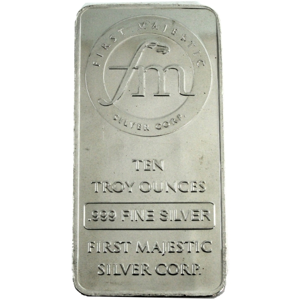 10oz First Majestic Silver Corp. .999 Fine Silver Bar (Tax Exempt)