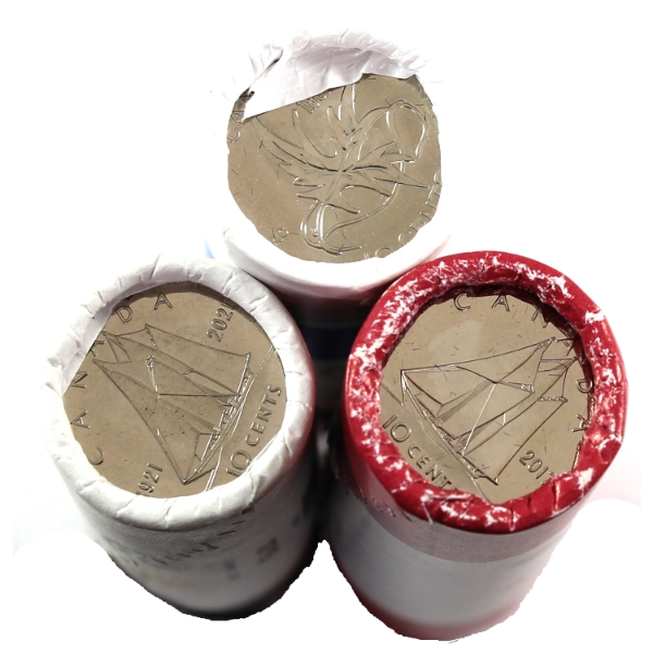 10-cent 2017-2021 Special Wrapped Rolls of 50pcs. 3 Rolls.