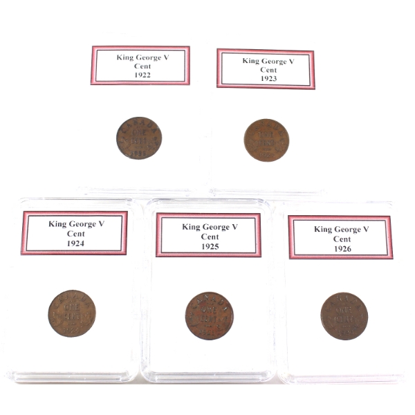 1-cent King George V Cents 1922-1926. 5pcs.