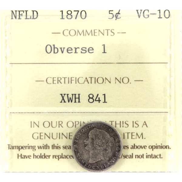 Newfoundland 5-cent 1870 Obverse 1 ICCS VG10