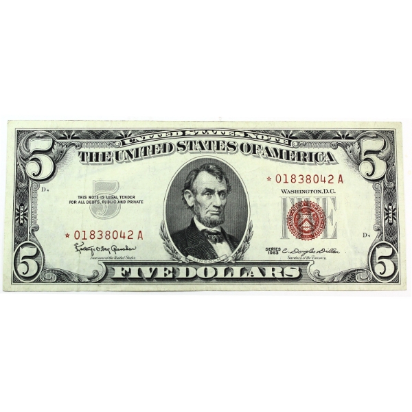 USA 1963 FR-1536* $5 VF Star Note SN: *01838042A