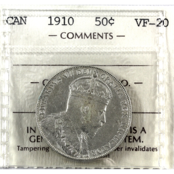 50-cent 1910 Victorian Leaves ICCS VF20