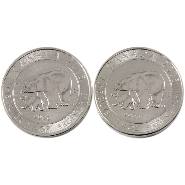 2x 1.5oz 2015 $8 Polar Bear .9999 Fine Silver Rounds. 2pcs. (Tax Exempt)