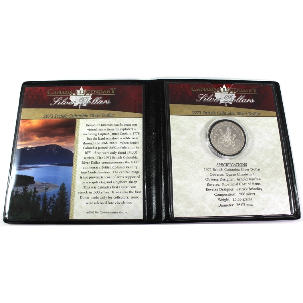 1971 British Columbia Silver Dollar in First Commemorative Mint Holder