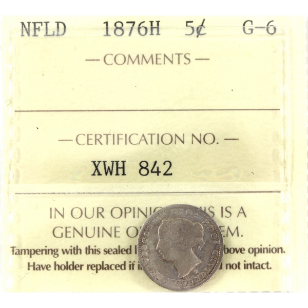 Newfoundland 5-cent 1876H ICCS G6