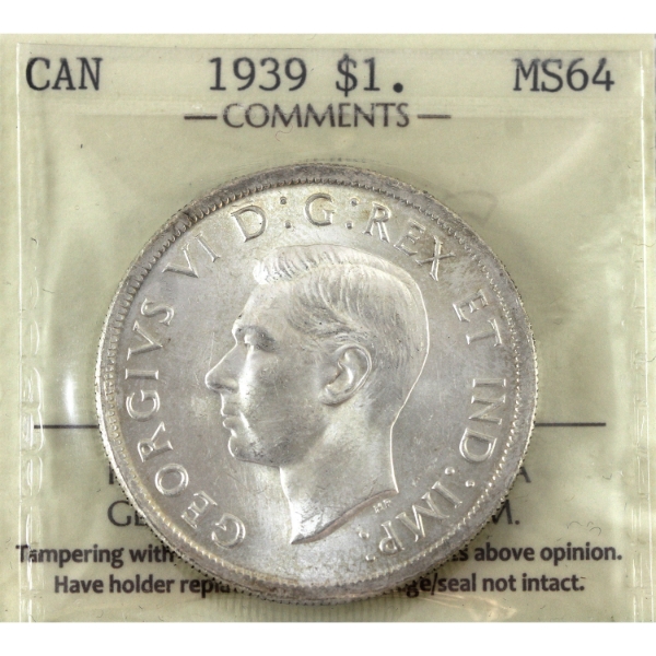 Silver $1 1939 ICCS MS64