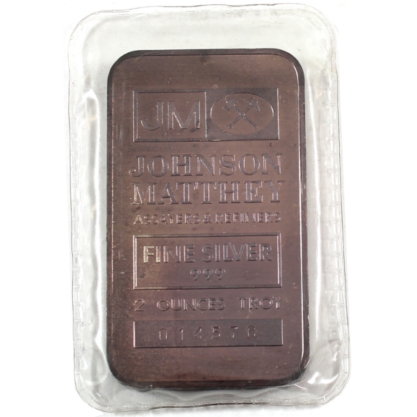2oz Johnson Matthey Vintage .999 Silver Bar, SN: 014576. Mintage of <10000 (Tax Exempt)