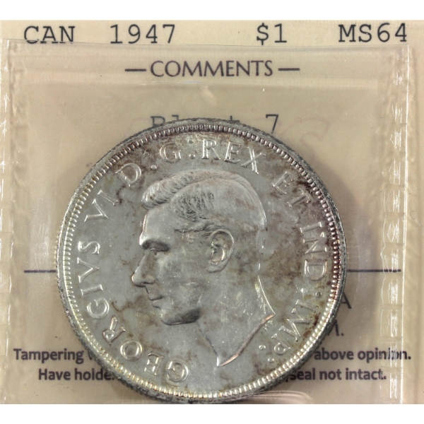 Silver $1 1947 Blunt 7 ICCS MS64