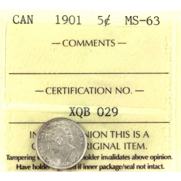 5-cent 1901 ICCS MS63