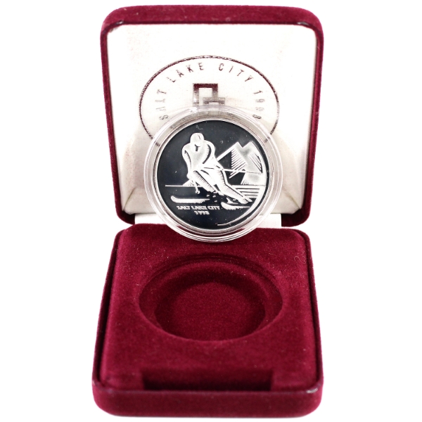 1oz 1998 Salt Lake City Olympic Games Skiing .999 Fine Silver Medal in Original Olympic Display Box