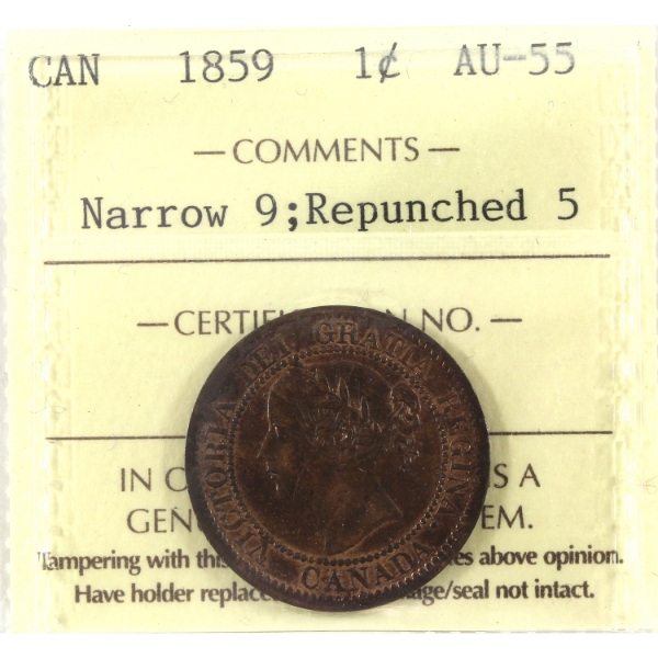 1-cent 1859 N9 5/5 ICCS AU55