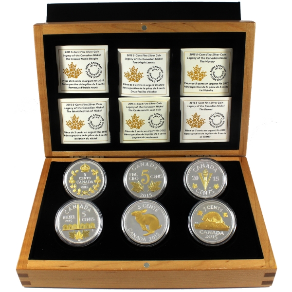 2015 5-cent Legacy of the Canadian Nickel 1oz .9999 Fine Silver 6-Coin Set (Tax Exempt)