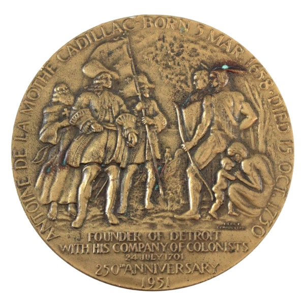 1951 Founder of Detroit Antoine De La Mothe Cadillac 250th Anniversary Bronze Medal