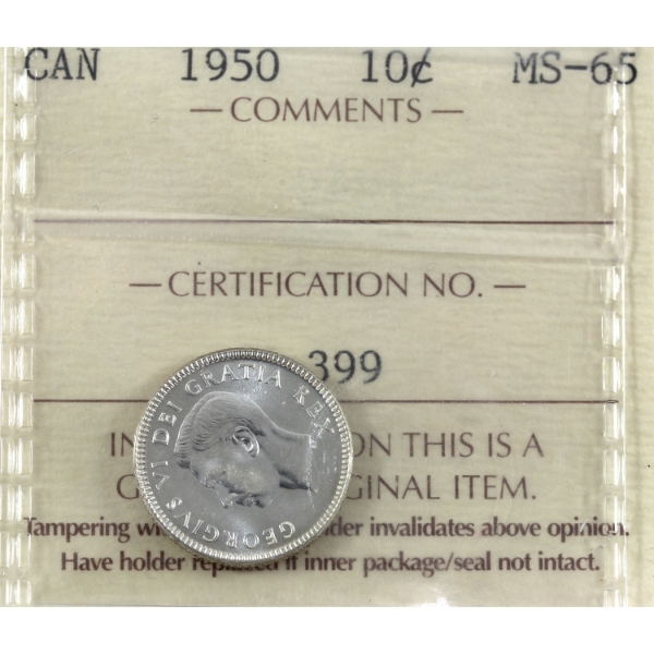10-cent 1950 ICCS MS65