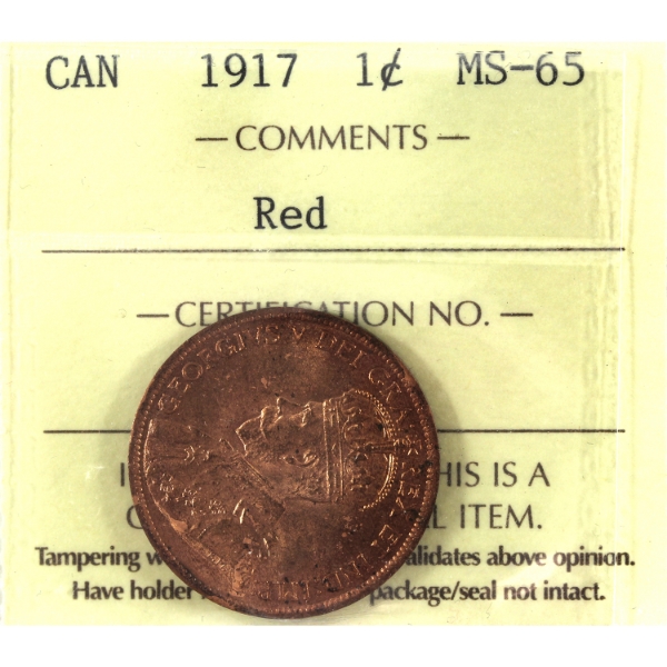1-cent 1917 ICCS MS65 Red