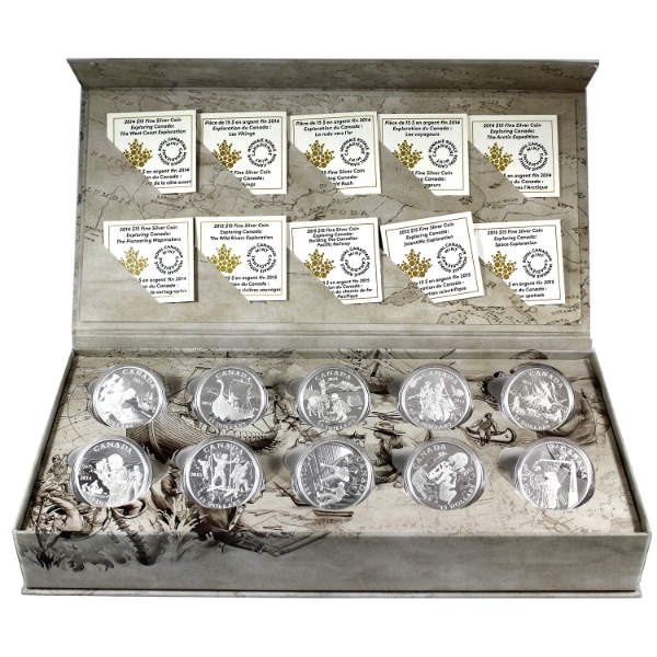 2014-2015 $15 Exploring Canada Silver Proof 10-Coin Set w/ Deluxe Box (Tax Exempt)
