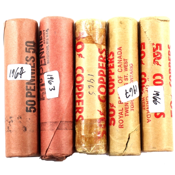 1963-1967 1-cent Original Rolls of 50pcs. 5 Rolls.