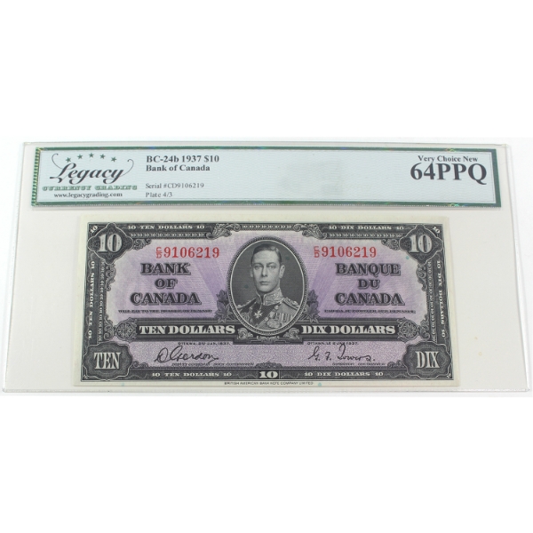 BC-24b 1937 $10 Legacy CUNC64 PPQ Gordon-Towers SN:C/D9106219