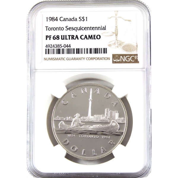 Silver $1 1984 Toronto Sesquicentennial NGC PF68 UC