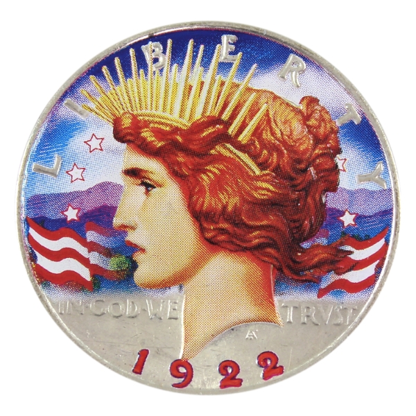 USA Silver 1922 Colourized Peace Dollar