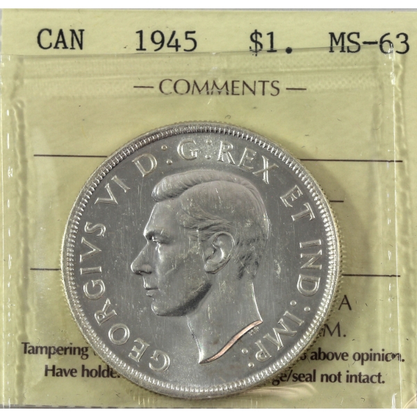 Silver $1 1945 ICCS MS63