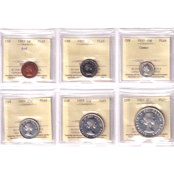 1957 6-Coin Year Set ICCS PL65 to PL66 in 6-Pocket Sheet