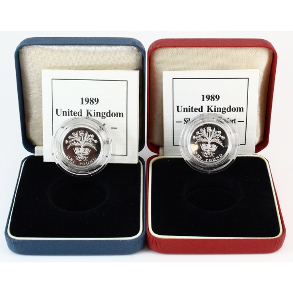 Great Britain 1989 Sterling Silver Proof 1 Pound (9.50g) and Piedfort 1 Pound (19g) Coins. 2pcs.