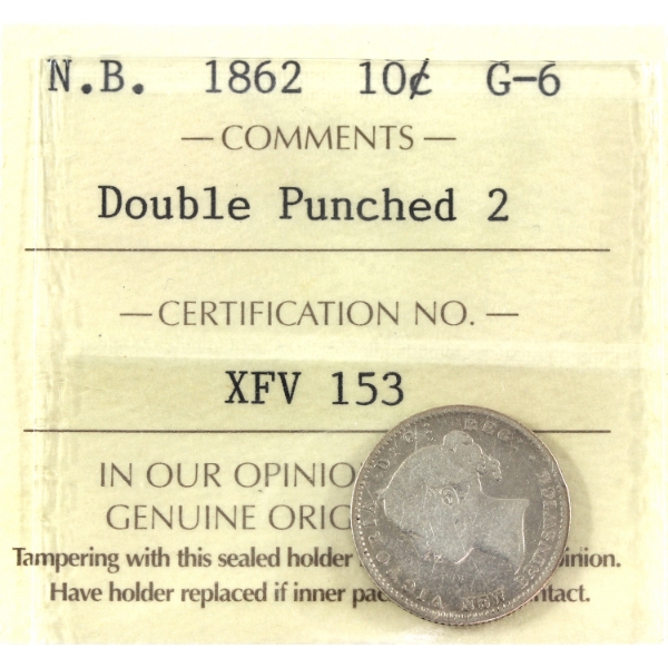 New Brunswick 10-cent 1862 Double Punched 2 ICCS G6