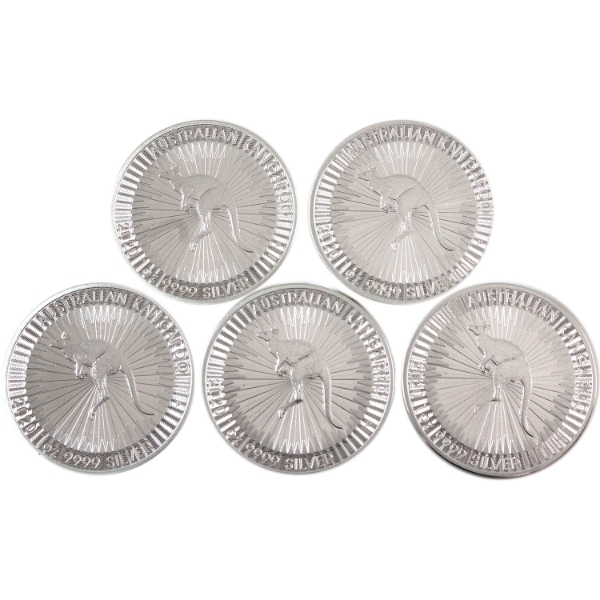 5x 1oz Australia 2020  $1 Kangaroo .999 Fine Silver Rounds. 5pcs. (Tax Exempt)