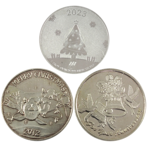 3x 1oz 2012-2023 Assorted Christmas & Anniversary .999 Fine Silver Coins. 3pcs (Tax Exempt)