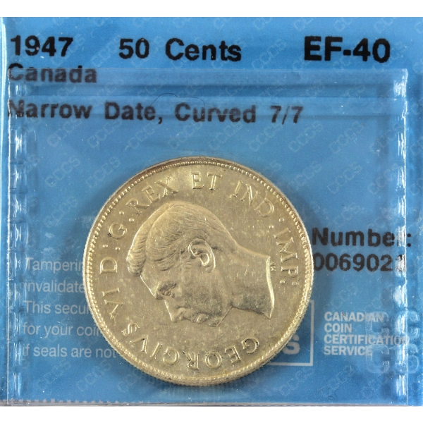 50-cent 1947 Narrow Date, Curved 7/7 CCCS EF40
