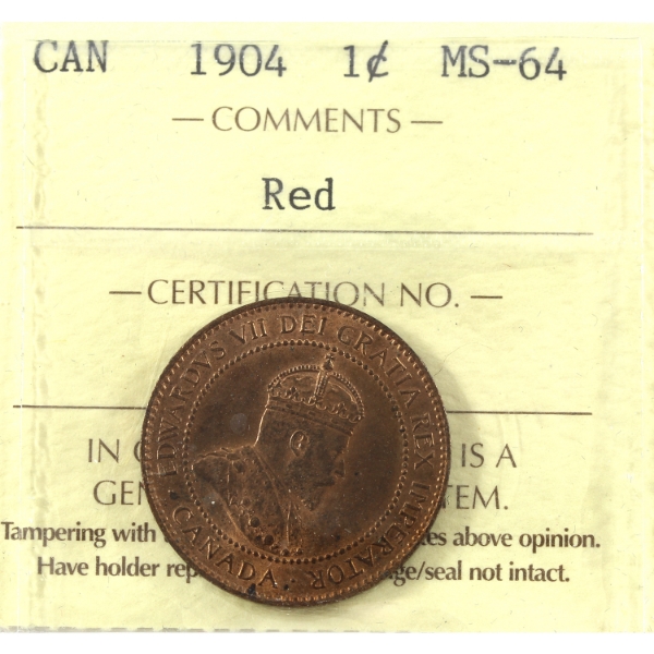 1-cent 1904 ICCS MS64 Red