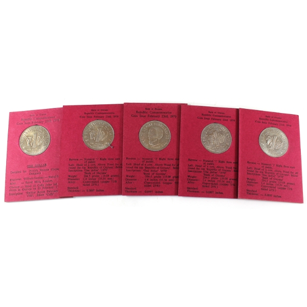 5x Guyana 1970 Republic Commemorative Coin 19.08g-Cupronickel, 35.56mm. 5pcs