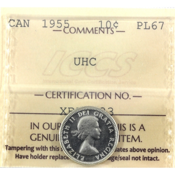 10-cent 1955 ICCS PL67 Ultra Heavy Cameo