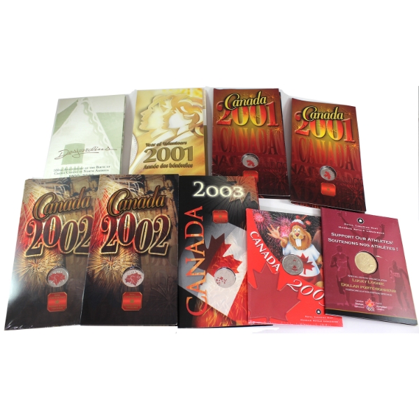 Group Lot of 2000-2005 10-cent to $1 RCM Commemorative Coins in Cards. 9pcs