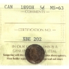 Image 1 : 5-cent 1890H ICCS MS63